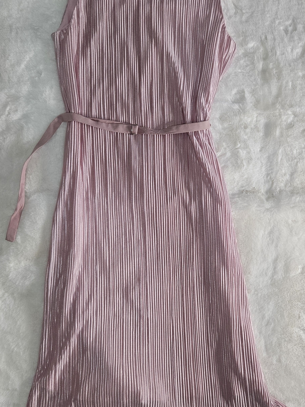 Sam Edelman Pleated Blush Pink Midi Dress with Waist Tie